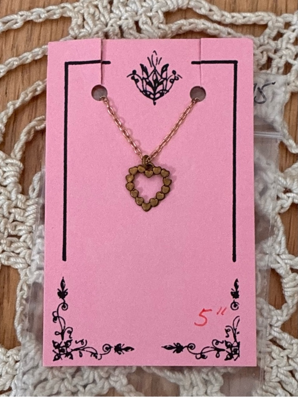 New Vintage Jewelry for Dolls by Kate Webster, Hearts Pendant, 1990’s